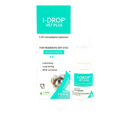 I-DROP VET PLUS: Pet Eye Drops for Dogs | Lubricate Acute/Seasonal Dry Eyes | Superior Comfort | Long-lasting Relief | Fewer Application Needed, 0.25% Hyaluronan | Multi dose Bottle | One Bottle 10 ml