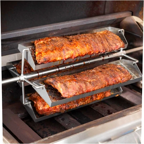 BBQGUYS Signature Rib Rotisserie Rotating BBQ Grill Trays - BBQ-RRW