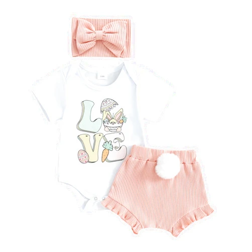 FIOMVA Baby Girl 4th Of July Outfit Newborn Romper Shorts Headband Set Summer Infant Bodysuit American Flag Clothes