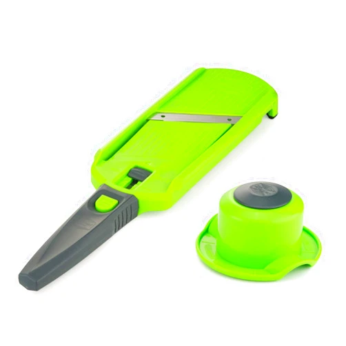 Börner Multi Slicer Set (Slicer + Safety Guard) • Vegetable Slicer for Fruits & Vegetables • 2 Thickness Settings • Compact Mini Kitchen Slicer • Color: Green with Gray Handle