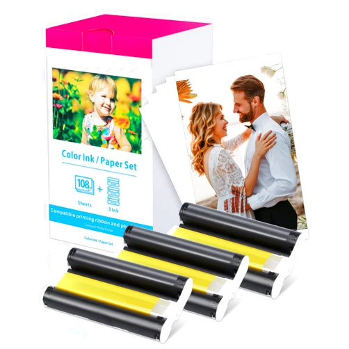 Airmall Compatible with Canon Selphy Paper 3.5'' x 5'' for CP1300 CP1500 CP1200 CP1000, KL-108IN KL108 3 Color Ink Cartridges and 108 Photo Paper Sheets (Glossy Paper) for Selphy CP Photo Printers