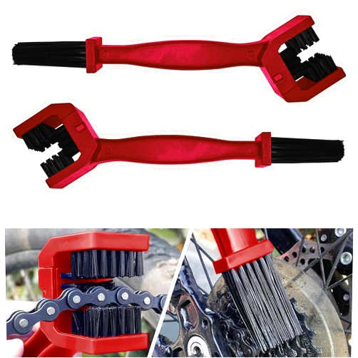 Hirificing 2PCS Motorcycle Chain Brush Cleaning kit Motorcycle Chain Washer Cleaner, Double-Ended Chain Gear Dirt Clean Brushes Tool for Mountain Bike Heavy Duty Motorcycle Accessories(Red)