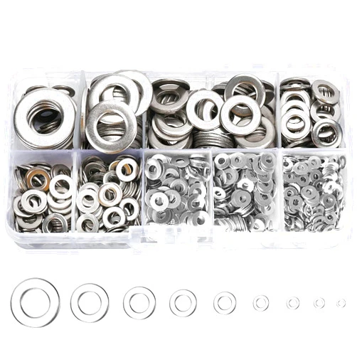 YLYL 800 Pcs 304 Stainless Steel Flat Washers for Screws Bolts, Fender Washers Assortment Set, Assorted Hardware Lock Metal Washers Kit (9 Sizes-M2 M2.5 M3 M4 M5 M6 M8 M10 M12) for Home, Factories etc YLYL