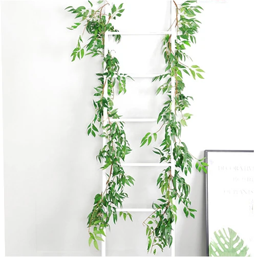Beatineon 6 Ft Lighted Artificial Willlow Oak Garland with 48 LED Light Battery Operated with Timer Greenery Vine Lights for Bedroom, Room, Wall, Garden, Party, Wedding Decor(Warm White)