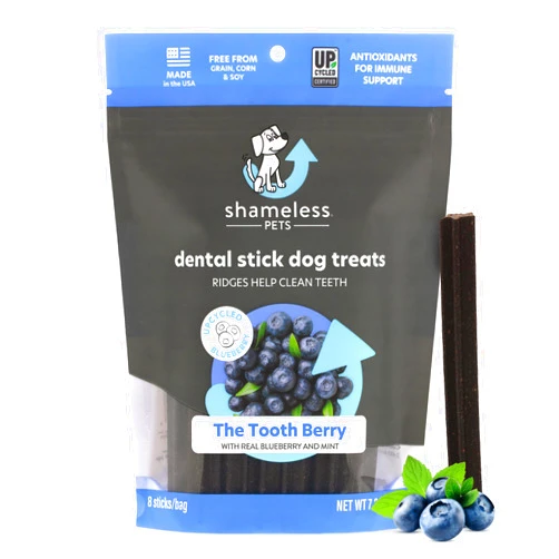 Shameless Pets Dental Treats for Dogs, The Tooth Berry - Healthy Dental Sticks with Immune Support for Teeth Cleaning & Fresh Breath - Dog Bones Dental Chews Free from Grain, Corn & Soy