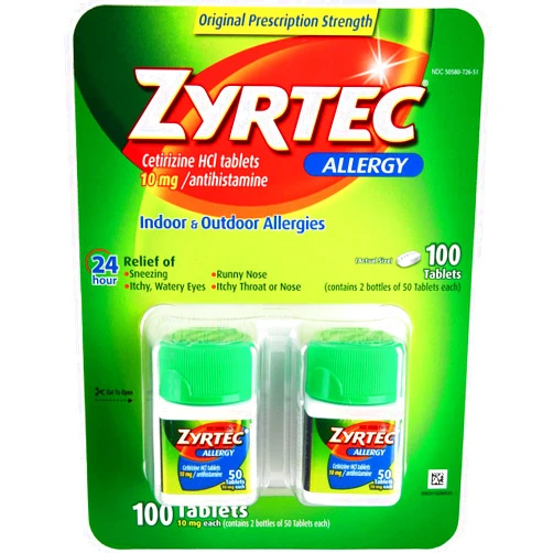 Zyrtec Cetrizine HCl/Antihistamine, 10mg, 50 Count, Pack of 2