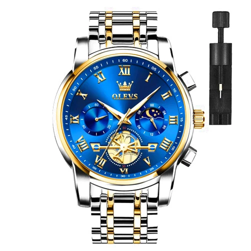 OLEVS Men Watches Square Business Dress Diamond Analog Quartz Date Luxury Watch for Men Casual Stainless Steel Waterproof Luminous Two Tone Wrist Watch