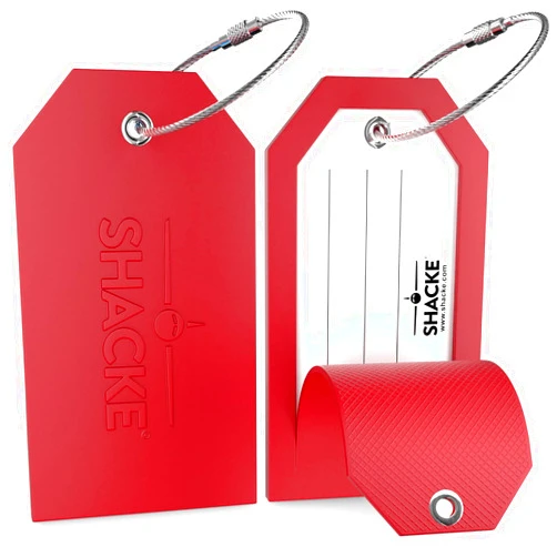 Shacke Luggage Tags with Full Back Privacy Cover w/Steel Loops - Set of 2