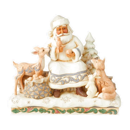 Enesco Jim Shore Heartwood Creek White Woodland Santa Sitting with Animal Friends Figurine, 7.48 Inch, Multicolor