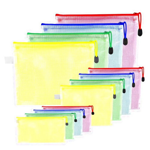 Yuntop 12 Pack Document Zipper Pouch Travel File Mesh Bags A4 A5 A6 Size School Office Supplies Colors Plastic Bag for Storage Waterproof Zip Folders Cosmetics Pouches Letter Pencil PVC Organizing for Home