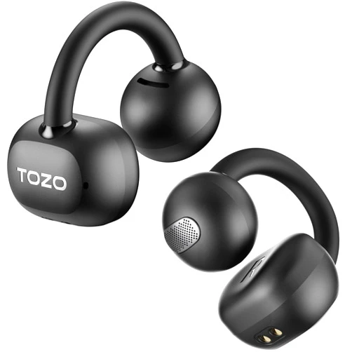TOZO OpenEarRing True Open Ear Headphones, Lightweight Comfort Open Ear Clip Wireless Earbuds, 40H Play Bluetooth 5.4 Headphones with Smart Digital Display Design Fit Sports Running, Workout Black