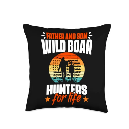 Wild Boar Grunt Tracker Father and Son Funny Wild Boar Hunt for A Hog Hunter Throw Pillow, 16x16, Multicolor