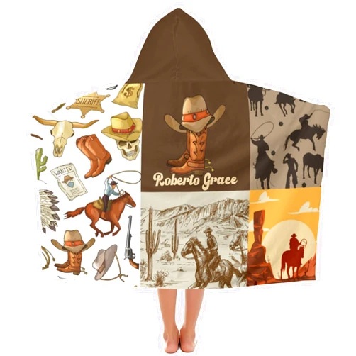 Eiis Unidesign Personalized Vintage Cowboy Western Life Kids Hooded Towels Soft Thick Absorbent Cotton (30X50 inches) Beach,Bath,Pool Towels for Girls Boys
