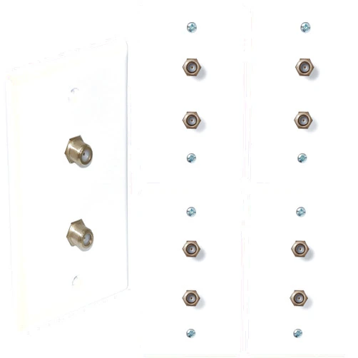 Newhouse Hardware 2-Port TV Cable Wall Plate, F Connector, for Coax Cable, Double Gang Video Wall Jack, 5-Pack, White