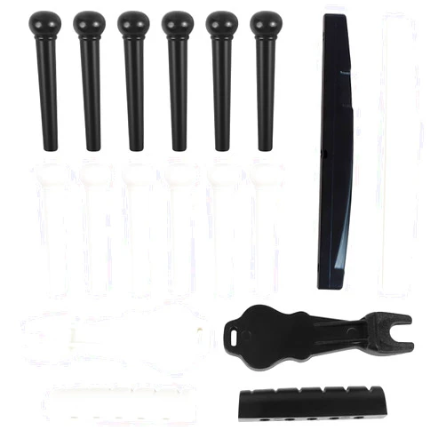 Quadafy 18 Piece Acoustic Guitar Bridge Pins, Guitar Accessories Kit, With Pins Pegs Bridge Pin Puller Remover & Guitar Bridge Saddle Nut, Lvory & Black