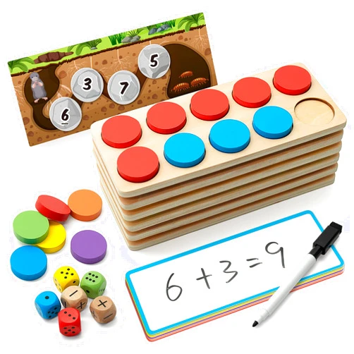 SYNARRY Wooden Ten-Frame Set Math Manipulatives for Kindergarten Elementary 1st 2nd Grade Homeschooling, Addition and Subtraction Montessori Math Games for Chirldren, Counters Toys for Kids Ages 3-8
