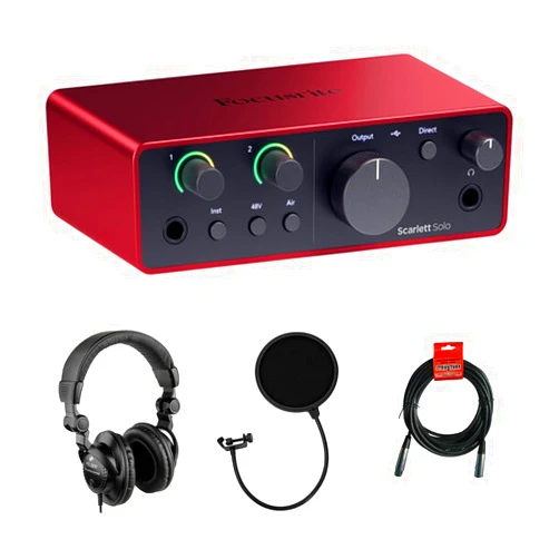 Kellards Focusrite Scarlett Solo USB-C Audio Interface (4th Gen) Bundle with Polsen HPC-A30 Studio Monitor Headphones, Pop Filter and XLR- XLR Cable