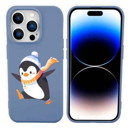 JOYLAND Running Penguin Phone Case for iPhone 7/8/SE(2020),Kawaii Funny Animal Printed Blue Liquid Silicone Case Soft Shockproof Protection Cover with Soft Microfiber Lining for iPhone 7/8/SE(2020)