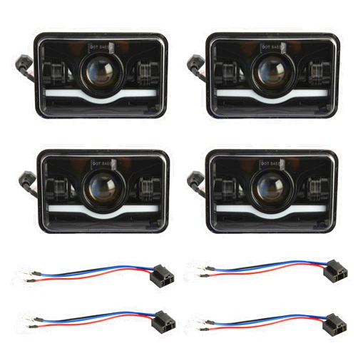 Generic 4PCS DOT 90/60W 4x6 Inch Hi/Low Sealed Beam LED Headlights Rectangular Auto Headlights Replacement IP68 Waterproof Compatible for Chevy C10 C20 C30 Camaro EI C5500-Kodiak, Black