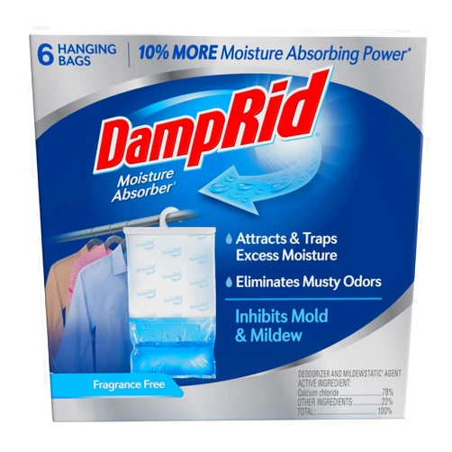 DampRid Fragrance Free Hanging Moisture Absorber, 15.4 oz., 6 Pack - Eliminates Musty Odors for Fresher Air, Ideal Moisture Absorbers for Closet, 10% More Moisture Absorbing Power*