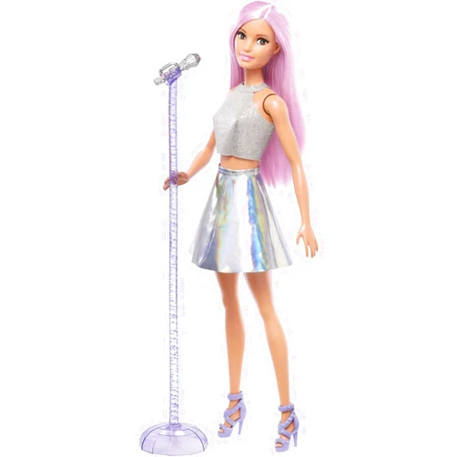 Barbie Careers Fashion Doll & Accessory, Pop Star with Pink Hair & Brown Eyes Wearing Iridescent Skirt with Microphone