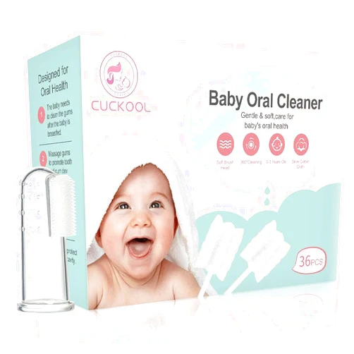 Cuckool Baby Toothbrush, Infant Toothbrush Clean Baby Gums Disposable Tongue Cleaner Gauze Toothbrush Infant Oral Cleaning Stick Dental Care for 0-36 Month Baby