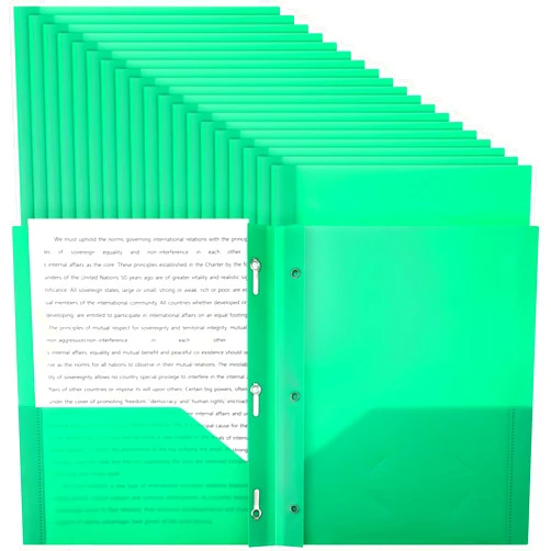 Patelai 48 Pcs Plastic Folders with Pockets 2 Heavy Duty Pocket Folders with 3 Prongs and Fasteners for Office (Green)