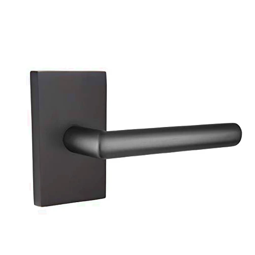 EMTEK Modern Rectangular Rosette Privacy Set with Matching Finish Stuttgart Lever - Choice of Left/Right Handing and 7 Finishes - 5212STURHUS19 - Right Handed (RH) - Flat Black (US19)