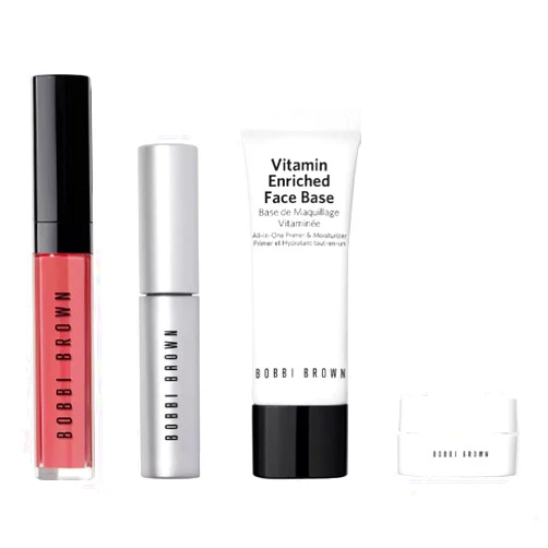 Bobbi Brown Four Ways To Perfect 4 Piece Makeup Set - Lip Gloss - Mascara - Face Base and Eye Base - Travel Size