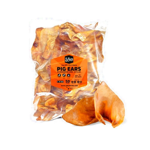 Sitka Farms Pig Ears for Dogs 50 Count - 100% Natural Premium Dog Treats - Single Ingredient Training and Reward - Dental Chews for Large Small and Medium Dogs