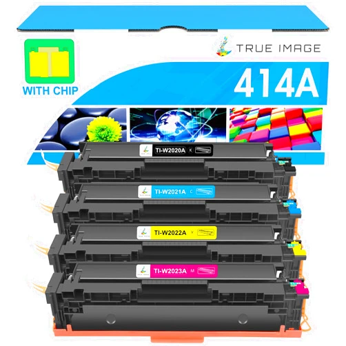TRUE IMAGE 414A Toner Cartridges 4 Pack: MFP M479fdw Compatible Replacement for HP 414A 414X M479fdn M454dn 2020A for HP Color Laserjet Pro MFP M479fdw M454dw Printer Ink High Yield with Chip (K/C/M/Y)