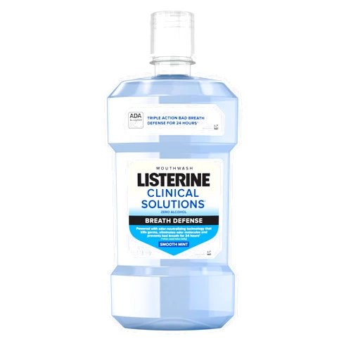 Listerine Clinical Solutions Breath Defense Zero Alcohol Mouthwash, Alcohol-Free Mouthwash with a Triple-Action Formula Fights Bad Breath for 24 Hours, Smooth Mint Oral Rinse, 1 L