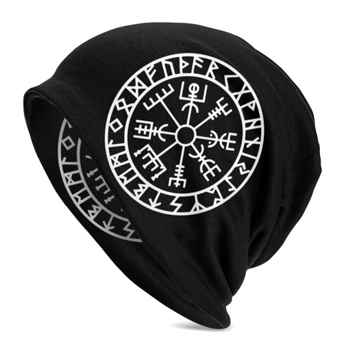 Linzsfe Viking Symbol Nordic Compass Adult Men's Knit Hat Beanie Hat Unisex Cap Keep Balaclava Black,One Size