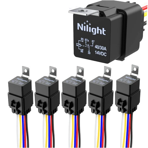 Nilight 50044R 5 Pack Waterproof 40/30 AMP Heavy Duty 12 AWG Tinned Copper Wires 5-PIN SPDT Bosch Style 12V Automotive Relay and Harness Set