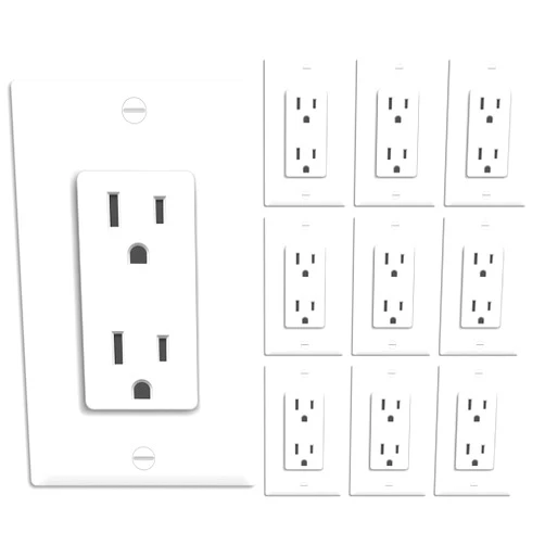 BESTTEN 15 Amp Decorator Receptacle Outlet, Standard Electrical Wall Outlet for Residential and Commerical Use, 15A/125V/1875W, Decor Wall Plate Included, UL Listed, 10 Pack, White