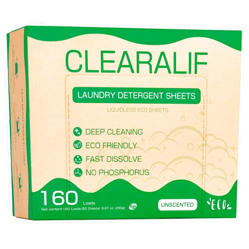 CLEARALIF Laundry Detergent Sheets up to 160 Loads (80sheets), Unscented, Laundry Detergent Strips Eco Friendly & Hypoallergenic