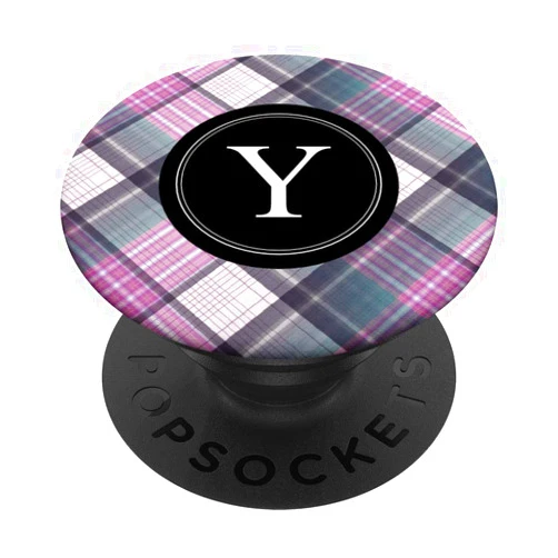Purply Pink Plaid Monogram Pretty Check Pattern Stylish Letter Y Monogram Purple Pink Plaid check pattern PopSockets Grip and Stand for Phones and Tablets