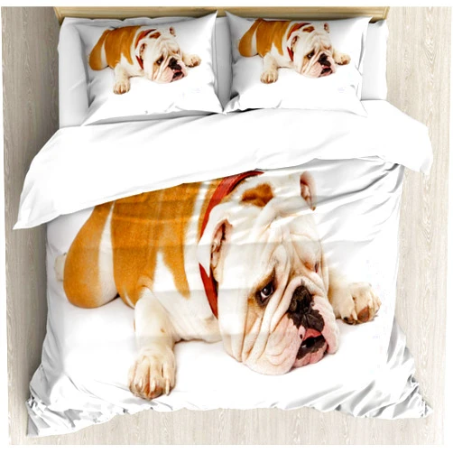 Ambesonne English Bulldog Duvet Cover Set, Sad and Tired Bulldog Laying Down European Pure Breed Animal Photography, Decorative 3 Piece Bedding Set with 2 Pillow Shams, California King, Brown Cream