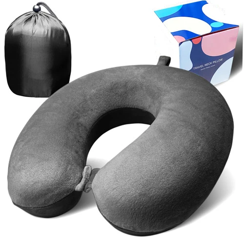 Anmokey Neck Pillow for Airplane Travel, 100% Pure Memory Foam Travel Neck Pillow for Sleeping & Travel Essentials for Neck Rest, Deep Grey
