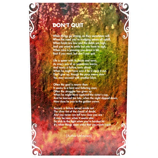 Generic Textured Paper - Don't Quit Poem - Original Art Print - Photo Poster Gift - Motivational Motivation - Size: 6 x 4 Inches