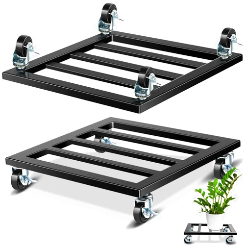 Taiyin 2 Pcs 20 Inch Metal Plant Stand with Lockable Wheels Heavy Duty 350lb Square Plant Roller Base Potted Dolly for Outdoor Indoor Patio Large Succulent Flower Pot Cart
