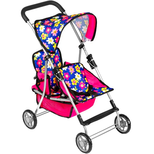 fash n kolor Twin Baby Doll Stroller - Pretend Play Baby Stroller for Dolls - Toy Stroller with Storage Basket for Baby Doll Accessories Set - Flower Design Baby Stroller Toy for Kids - Folds Easily