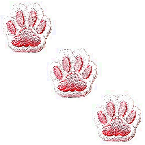HHO CARTOON PATCH HHO Patch Set 3 Pieces. Mini Cute Pink Paw Iron on Embroidered Patches Little Bear Paw Cartoon Motif Applique Embroidery Garment Patch Sewing on for Clothes Kids T Shirt Jeans DIY Crafts