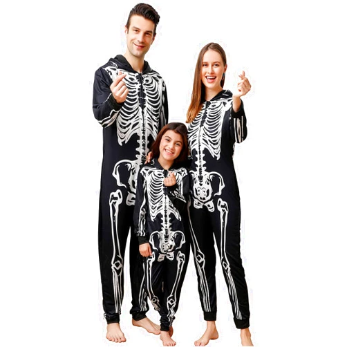 ANGELGGH Family Matching Halloween Onesie Pajamas, Funny Ugly Hooded Zipper PJs Holiday Loungewear for Men/Women Couples