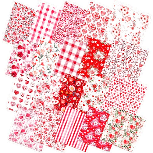 HunnmingRe 20 Pcs 10''x10'' Valentines Floral Quilting Fabric Square Bundle Love Heart Precuts Quiltted Fabric Red and Pink Plaid Printed Patchwork Supplies for DIY Material Sewing Craft Strips
