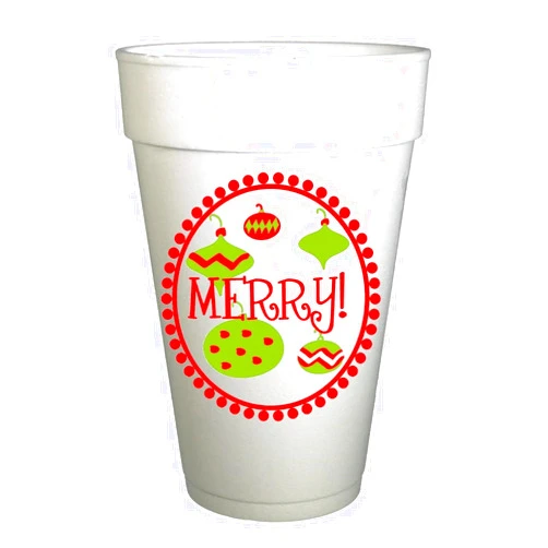 Preppy Cups by Preppy Mama Merry Ornament Christmas Ornaments with Dots Styrofoam Cups -10 Each 16oz