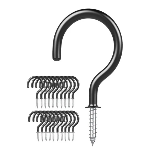 Argojolo Ceiling Hooks – Vinyl Coated Screw Hooks – 1-1/2 Inches Cup Hooks – Screw-in Hooks – 20 Pack – Black