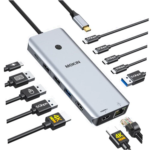 MOKiN Laptop Docking Station Dual Monitor, USB C Hub with 2 HDMI, RJ45 Ethernet, 5 Gbps USB C/A, 100W PD for Dell/HP/Lenovo - MOKiN