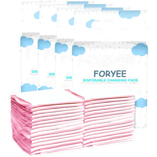 FORYEE Disposable Changing Pad Liners for Baby 17 x 13 Inches (50 Pack) Waterproof Underpads Soft Non-Woven Fabric Breathable Changing Pad for Changing Table - Pink