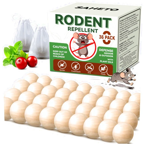 SAHETO Rodent Repellent 36 Balls, Peppermint Oil Mouse Repellent Indoor & Outdoor Use, Natural Moth Balls for Rodent Mice Repellent for Home, Garage, Car, RV & Garden